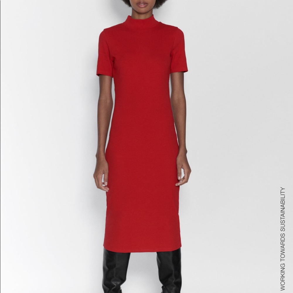 Zara high neck mock dress midi pencil bloggers fav